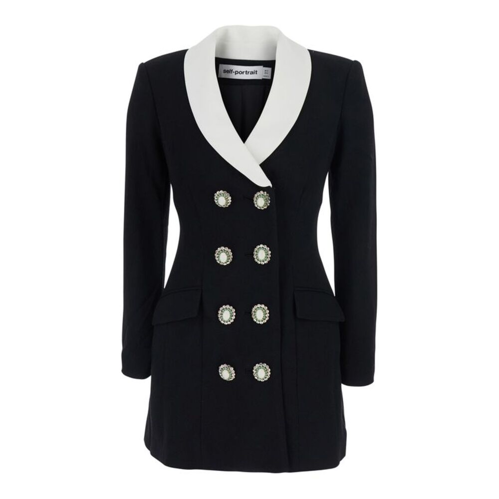 Self-Portrait Women Blazer Mini Dress With V-Neck And Pockets In Black For Women